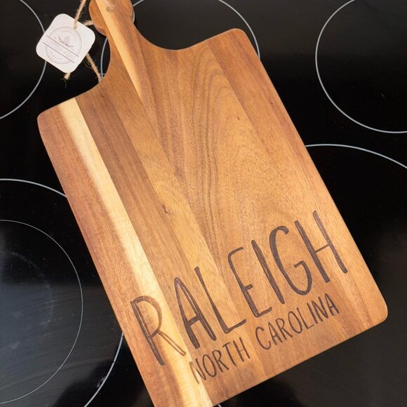 Raleigh North Carolina Engraved Wood Serving Board NC Home Decor 16"x9" - Picture 2 of 4